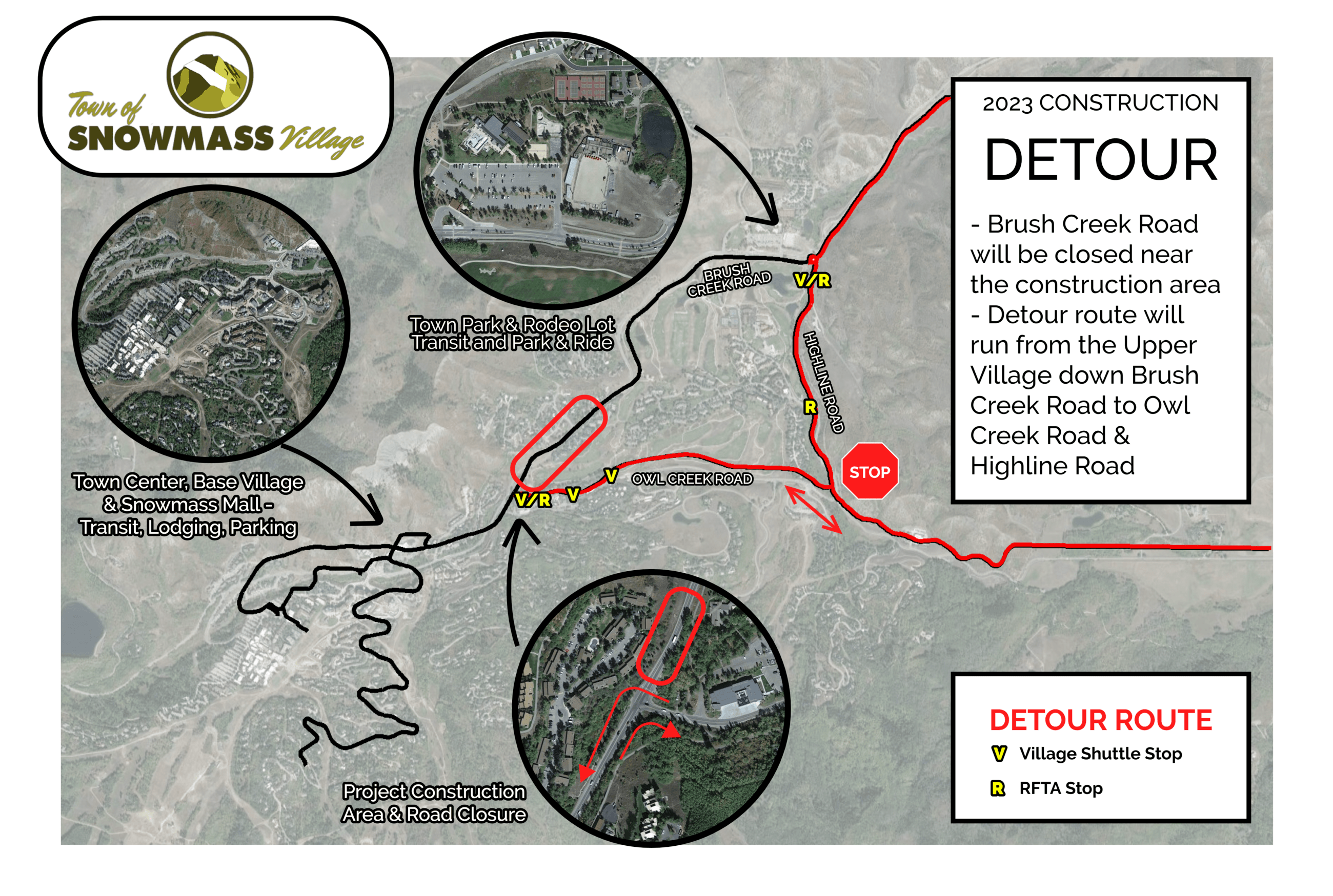 2023 Detour Map with Bus Stops